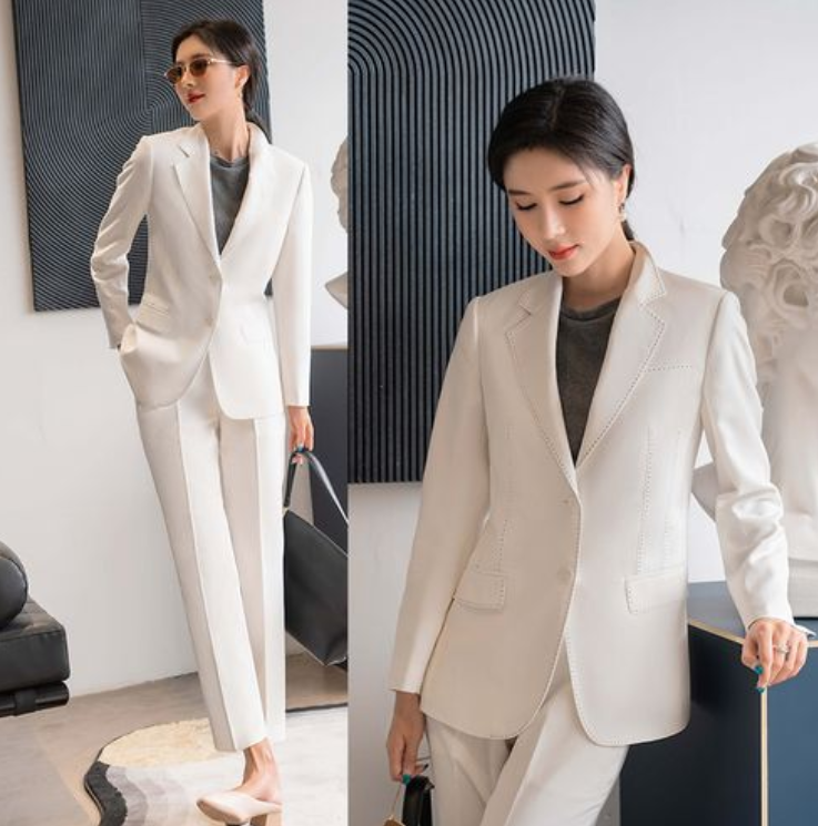 白色女士小西裝套裝，職業(yè)女士西裝氣質(zhì)高雅,果斷干練